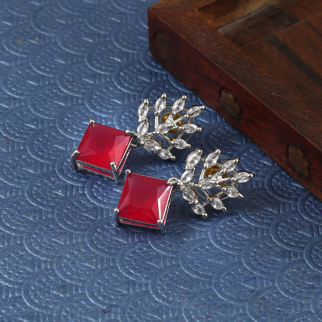 Silver Plated American Diamond Studded Danglers For Women