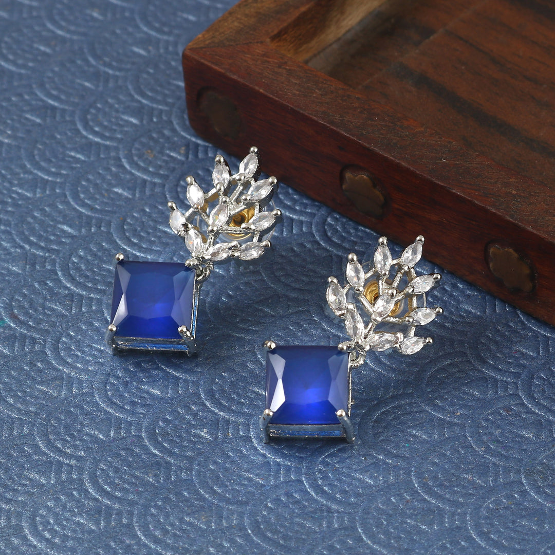 Silver Plated American Diamond Studded Danglers For Women