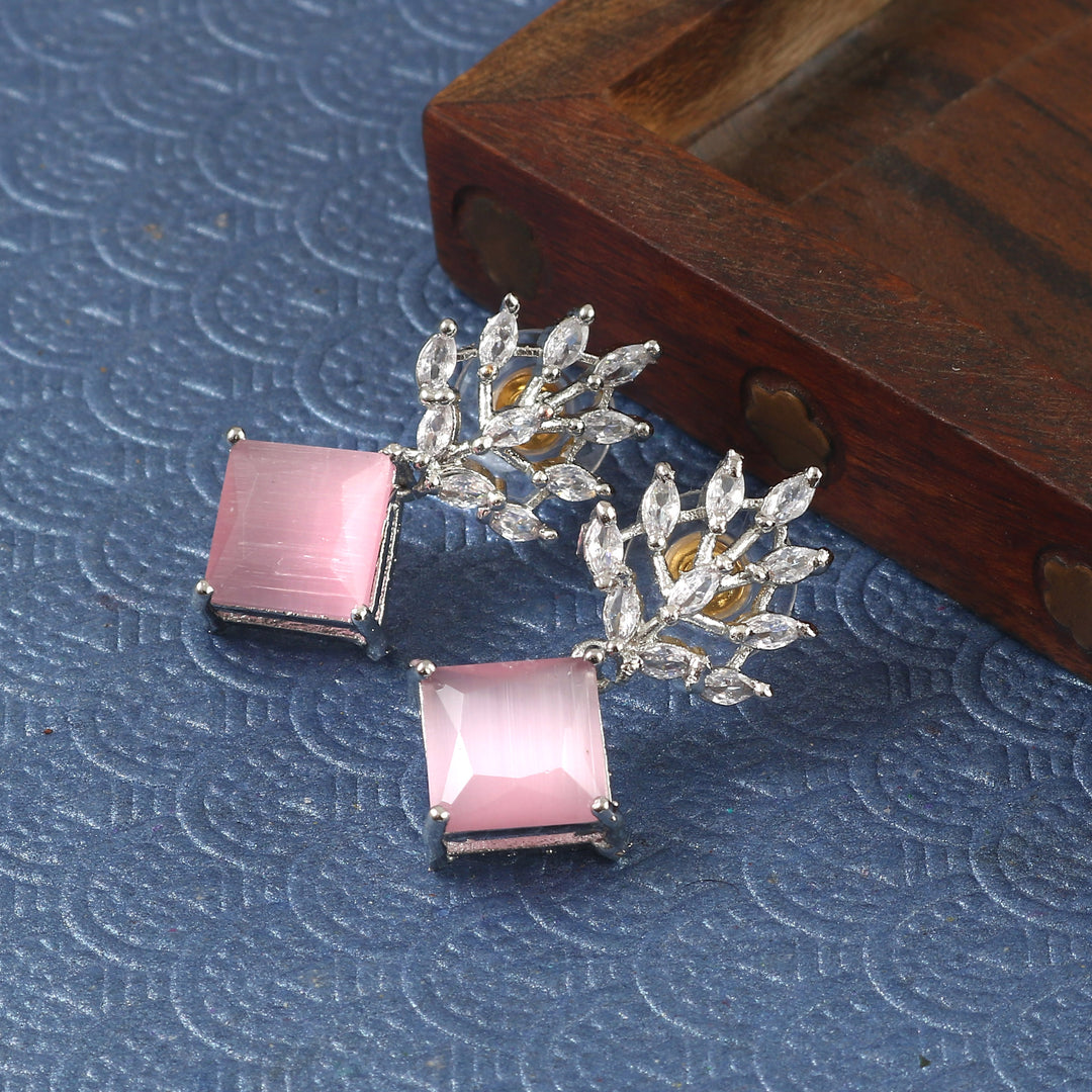 Silver Plated American Diamond Studded Danglers For Women
