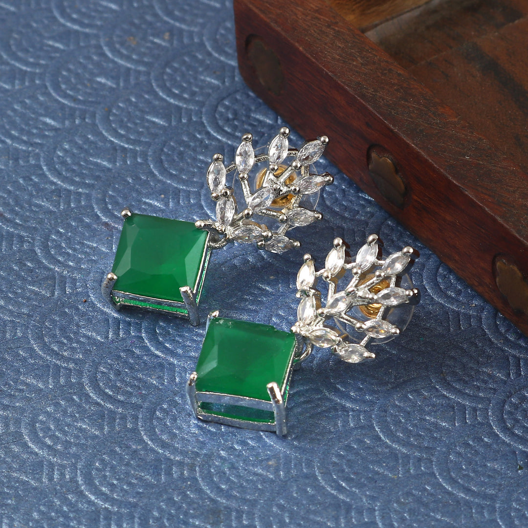 Silver Plated American Diamond Studded Danglers For Women