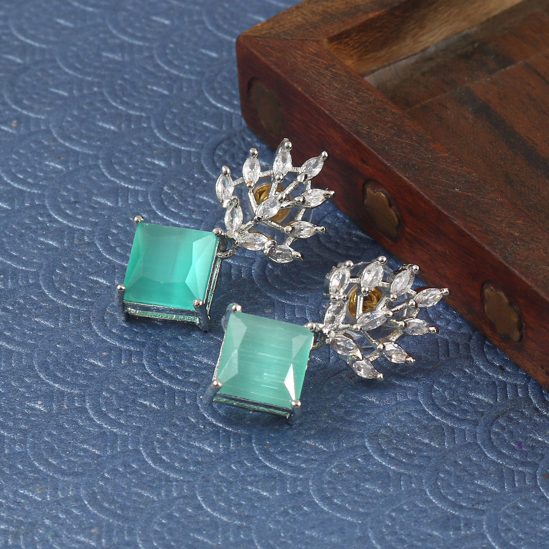 Silver Plated American Diamond Studded Danglers For Women