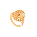 Load image into Gallery viewer, Traditional Gold-Plated Circle Filigree Statement Ring with Red Stone
