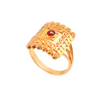 Load image into Gallery viewer, Traditional Gold-Plated Square Filigree Statement Ring with Red Stone
