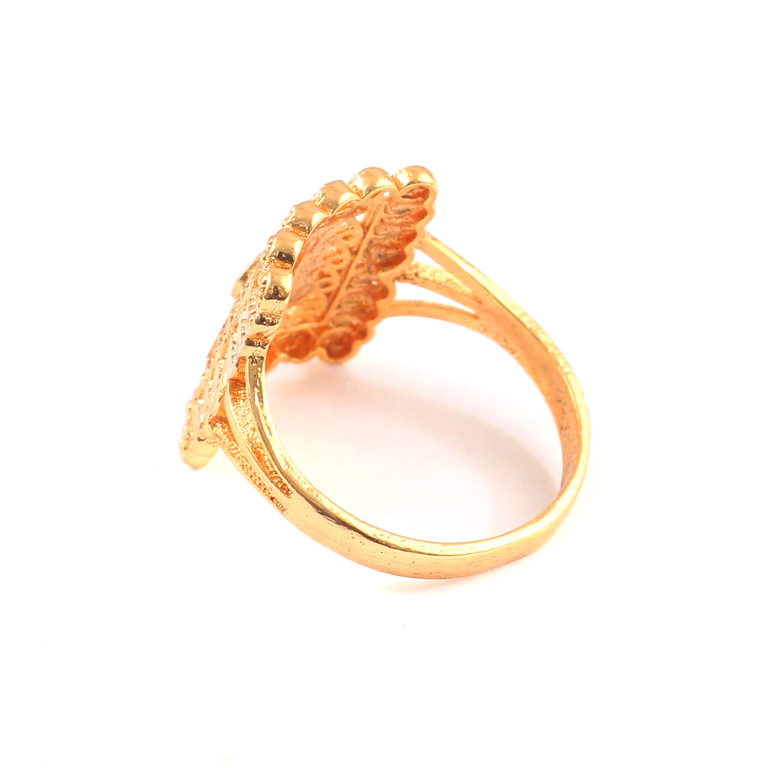 Traditional Gold-Plated Square Filigree Statement Ring with Red Stone