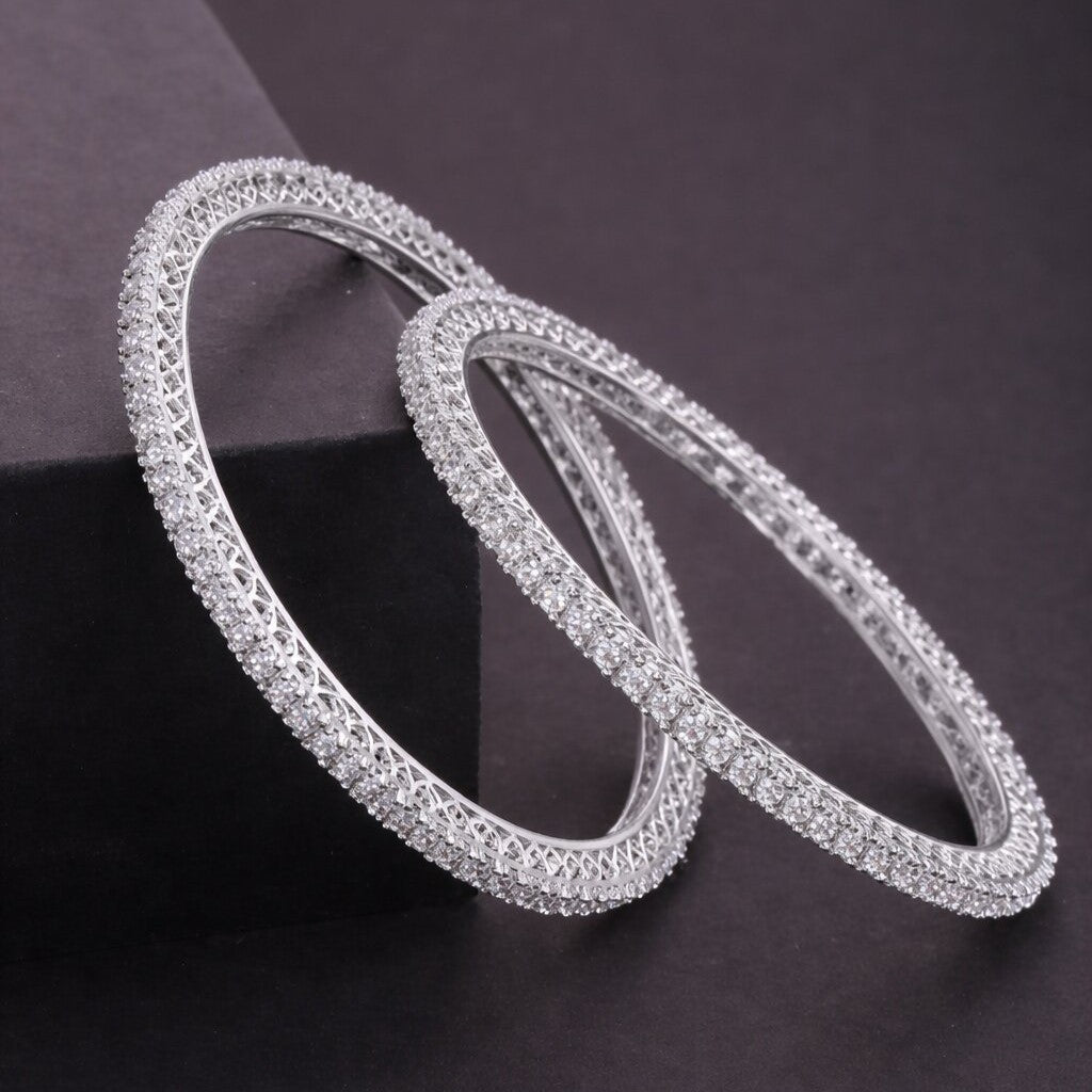 Set of 2 Rhodium-Plated Bangles