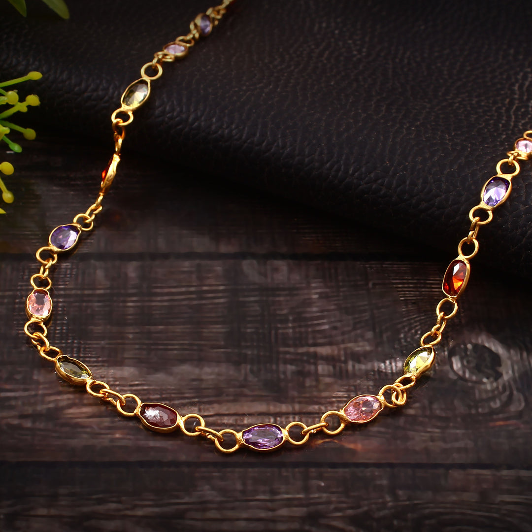Brass Rhinestone Gold-Plated Chain
