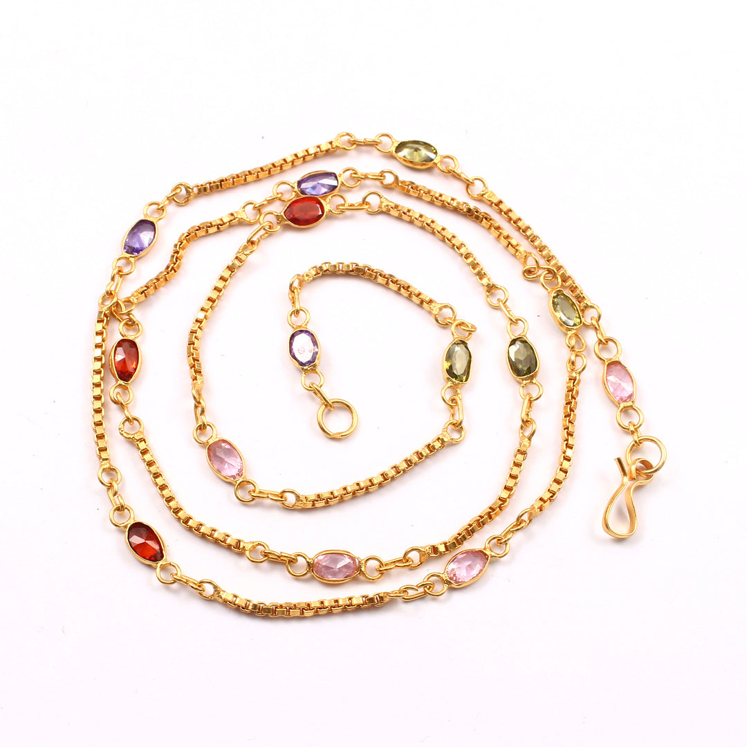 Brass Rhinestone Gold-Plated Chain