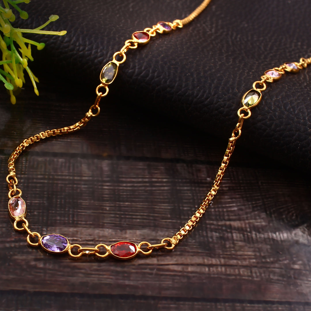 Brass Rhinestone Gold-Plated Chain