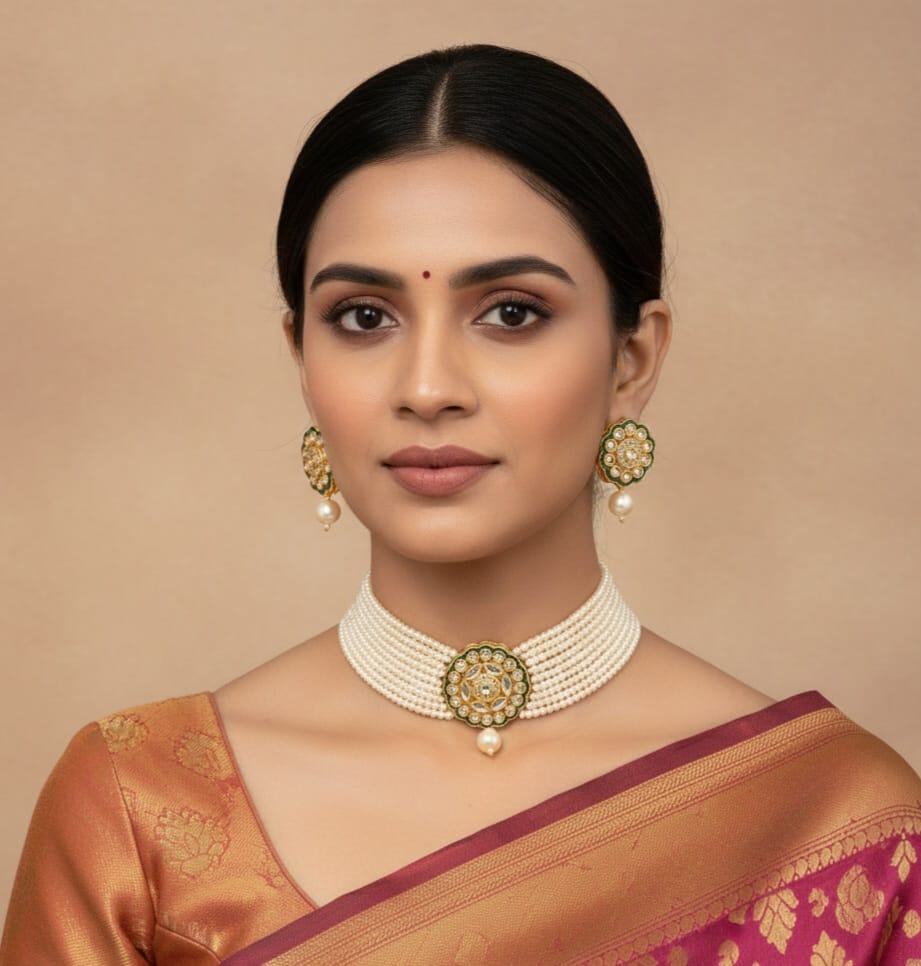 Gold-Plated Kundan-Studded & Beaded Jewellery Set