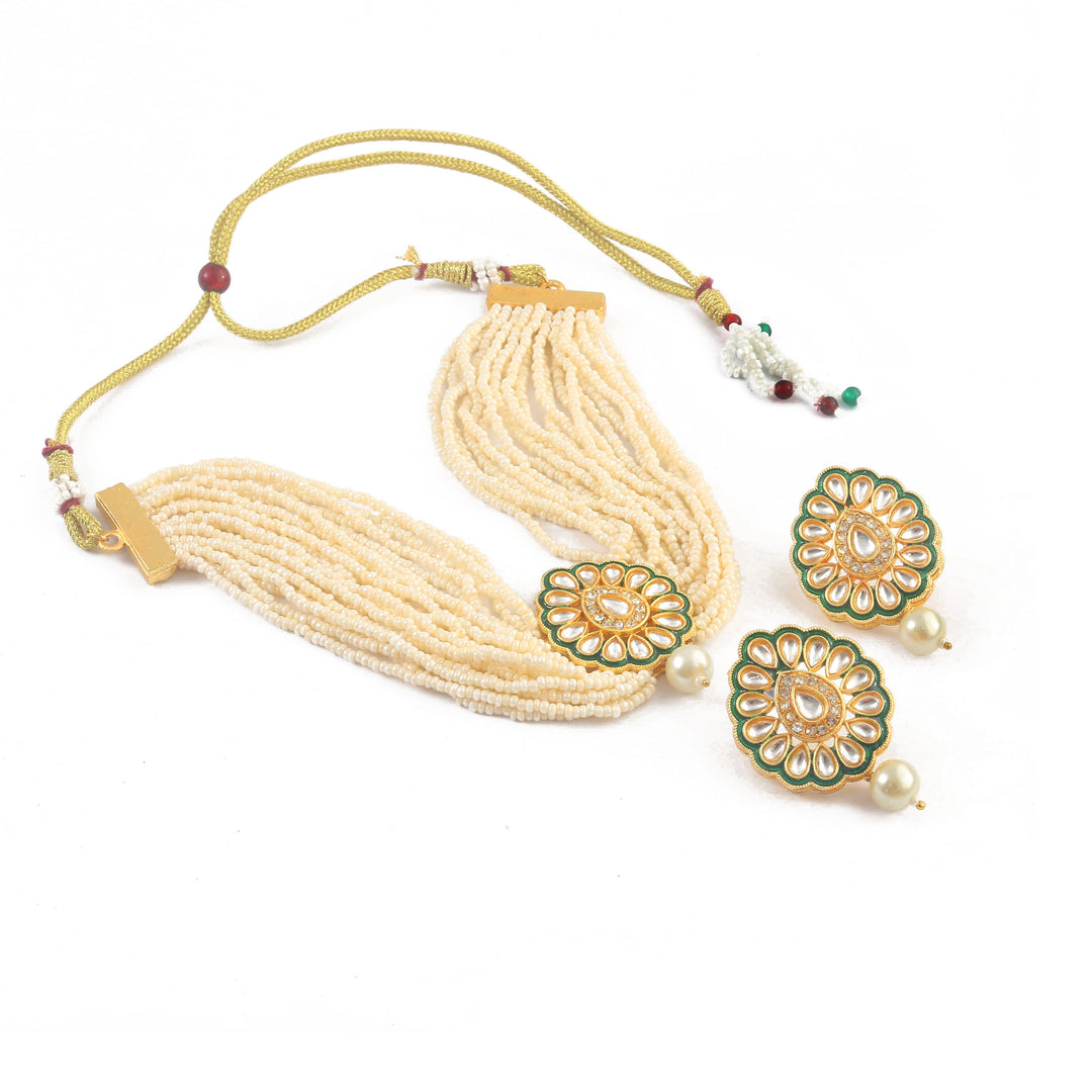 Gold-Plated Kundan-Studded & Beaded Jewellery Set