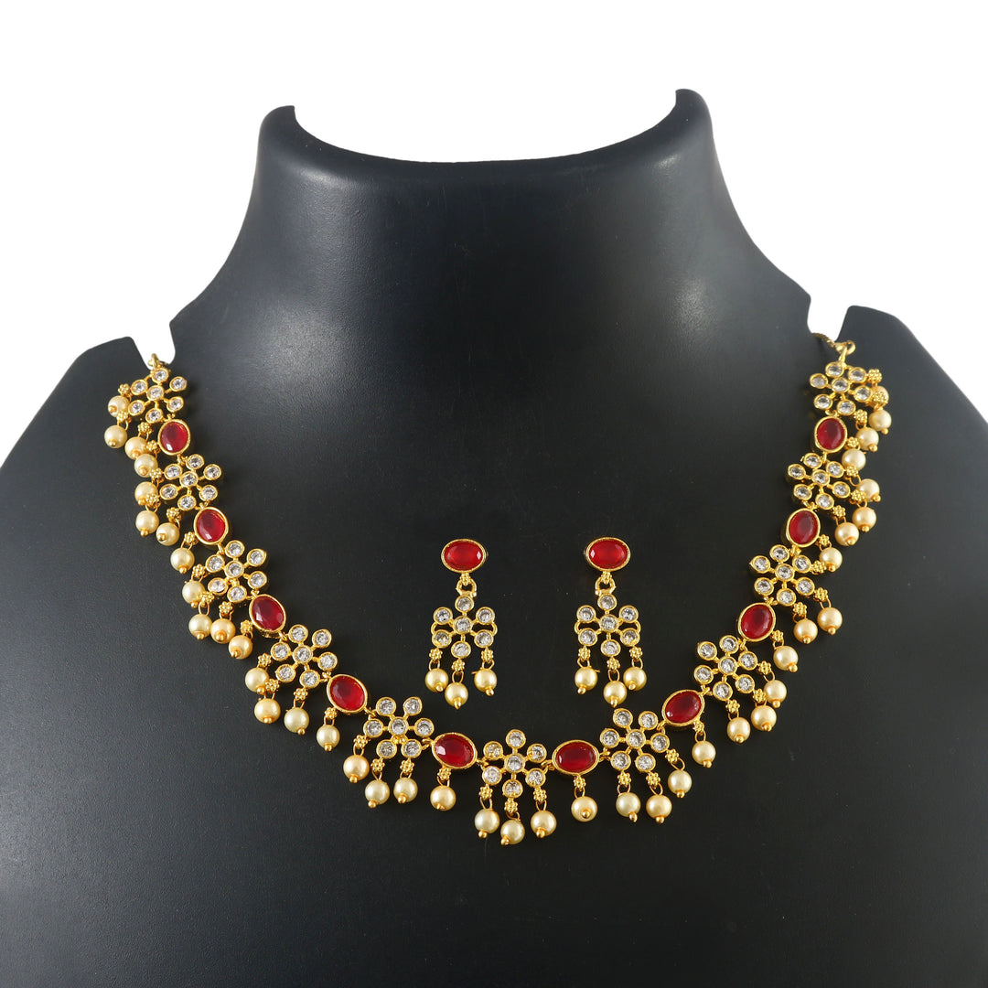 Gold-Plated Cubic Zirconia & American Diamond Studded Jewellery Set