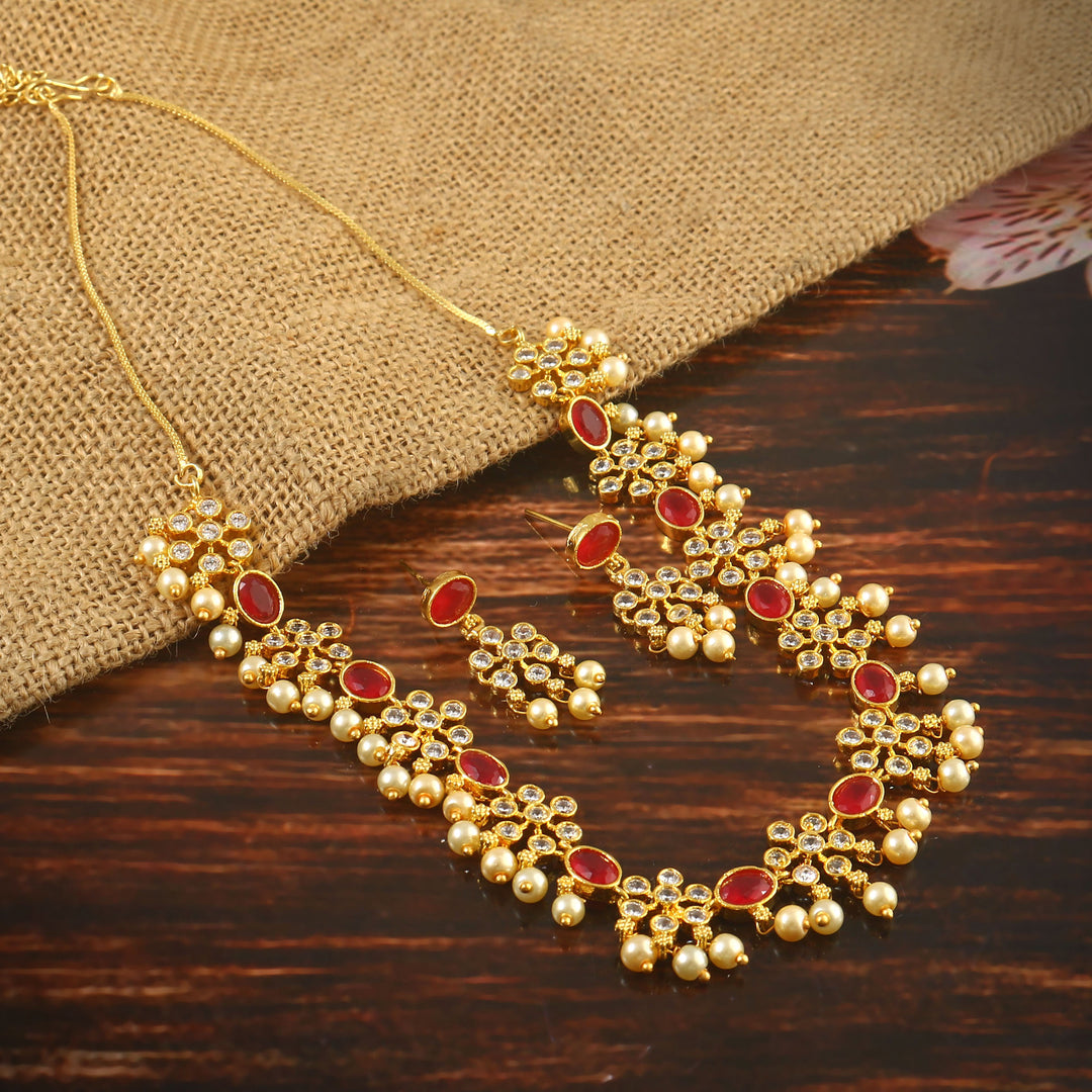Gold-Plated Cubic Zirconia & American Diamond Studded Jewellery Set