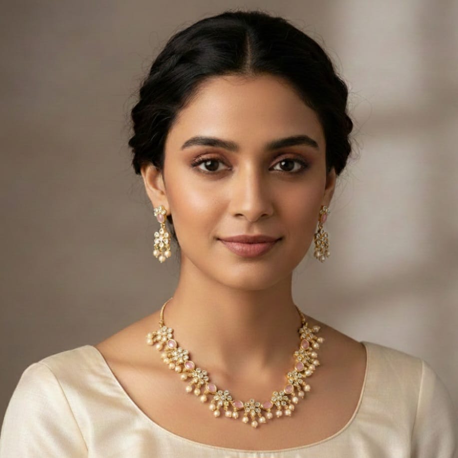 Gold-Plated Cubic Zirconia & American Diamond Studded Jewellery Set