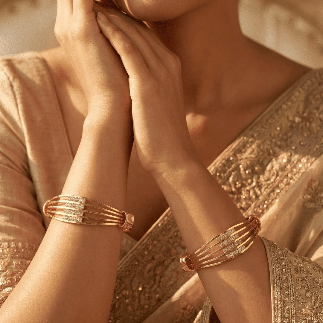 Set of 2 Gold-Plated American Diamond Studded Bangle