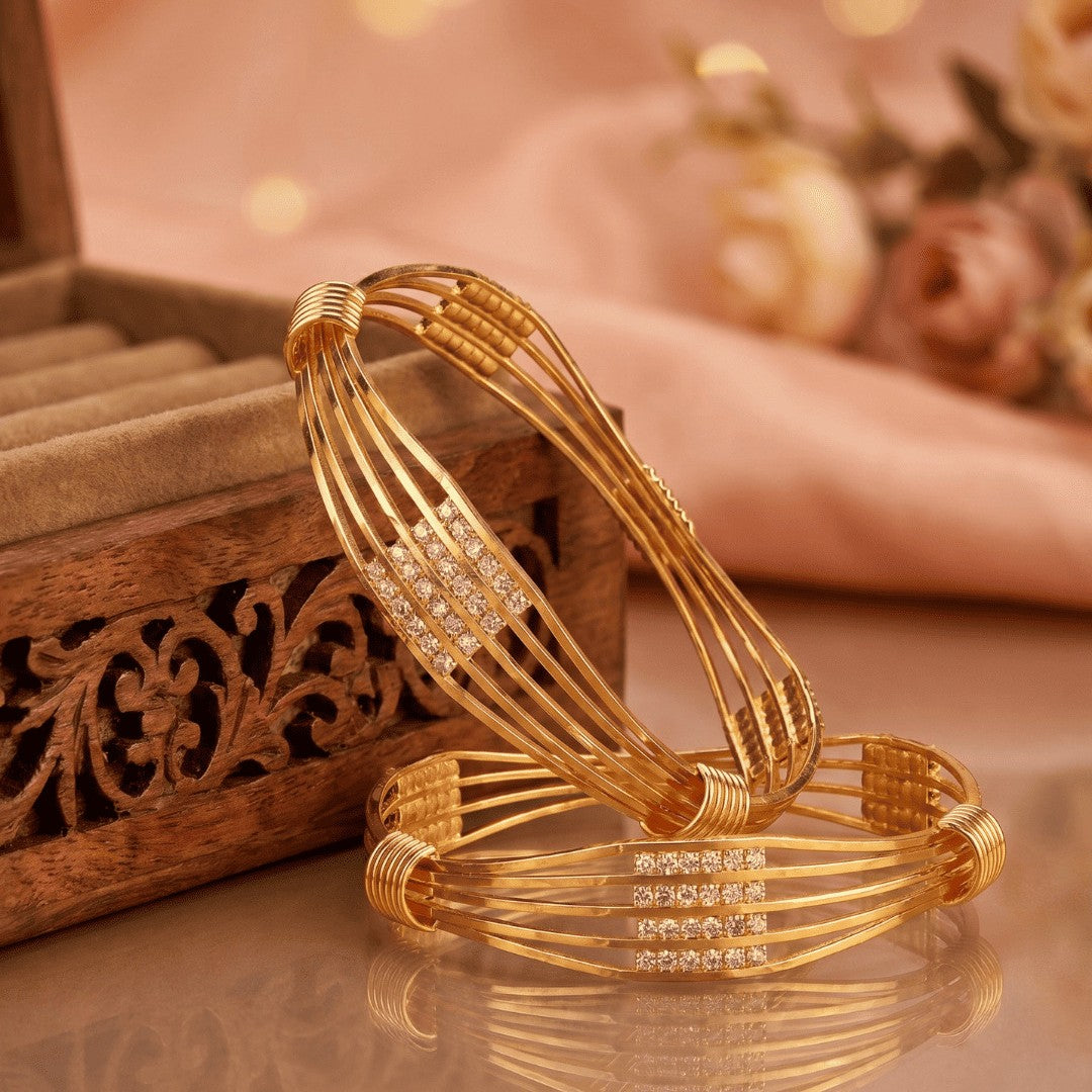 Set of 2 Gold-Plated American Diamond Studded Bangle