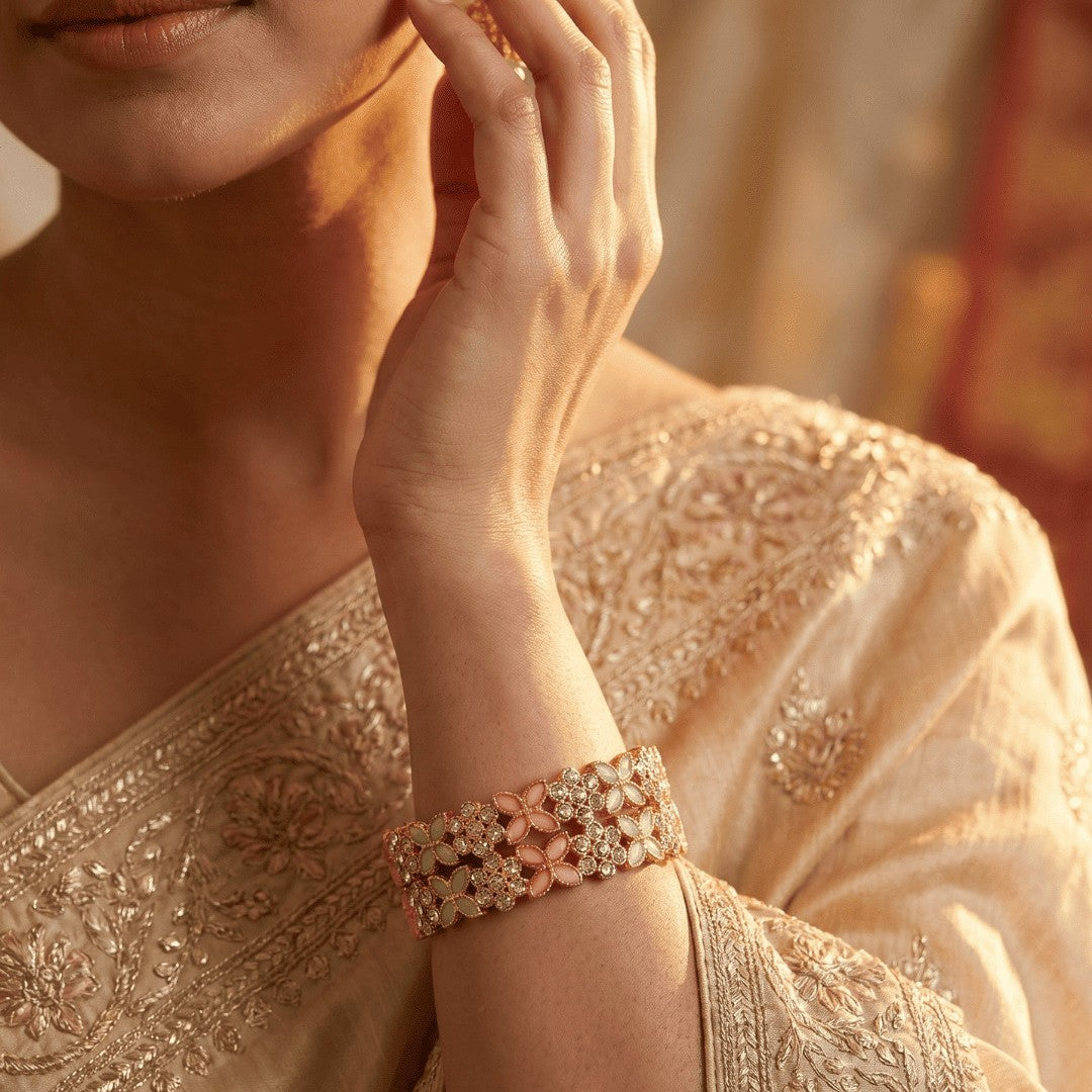Set Of 2 Rose Gold-Plated AD Stone-Studded Bangles