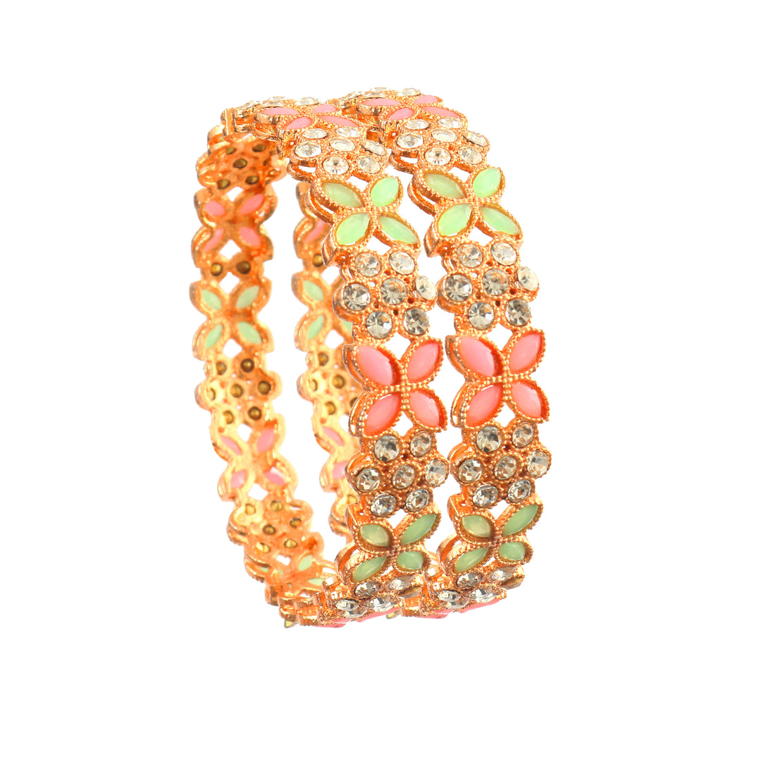 Set Of 2 Rose Gold-Plated AD Stone-Studded Bangles