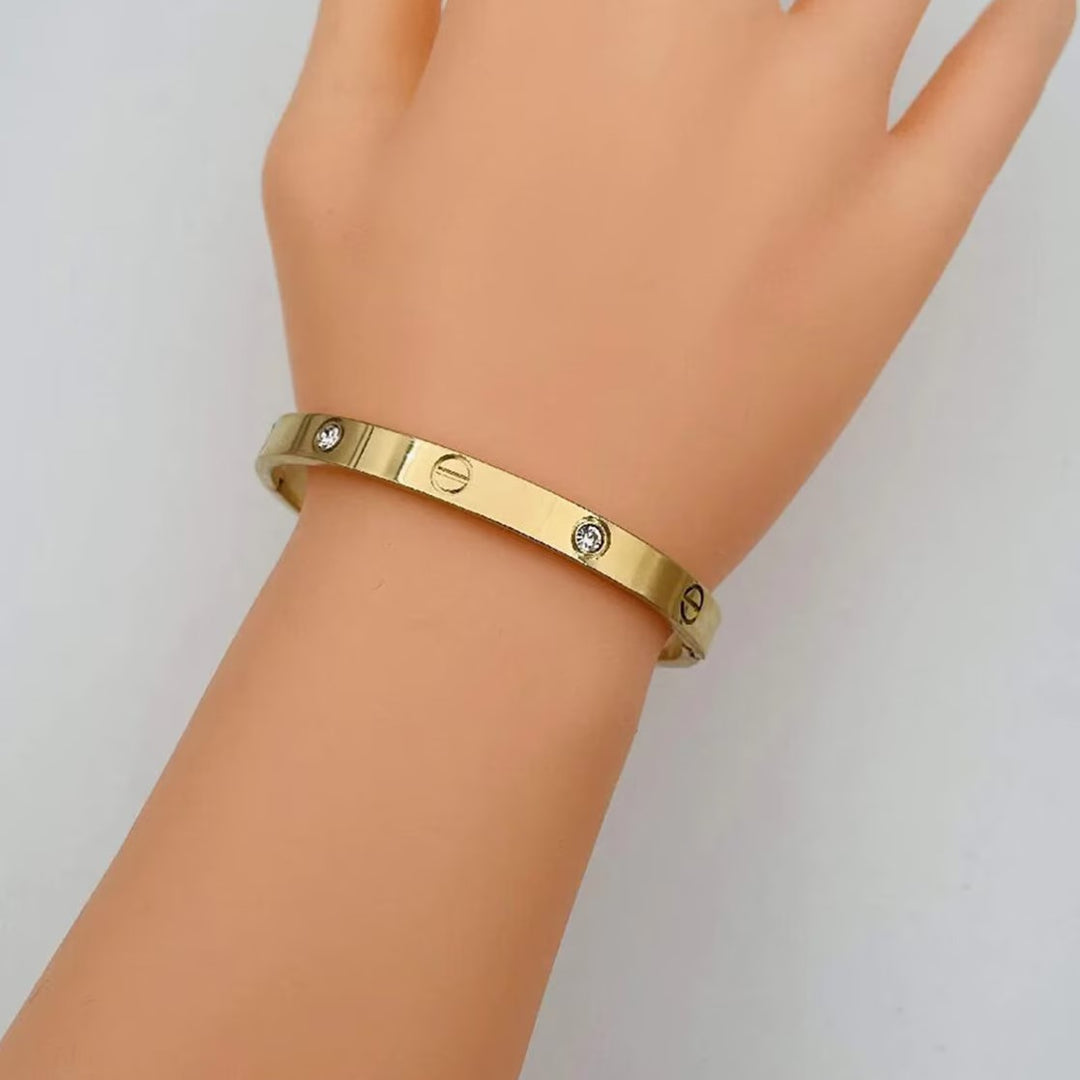 Women Gold-Toned & White Brass Cubic Zirconia Gold-Plated Bracelet