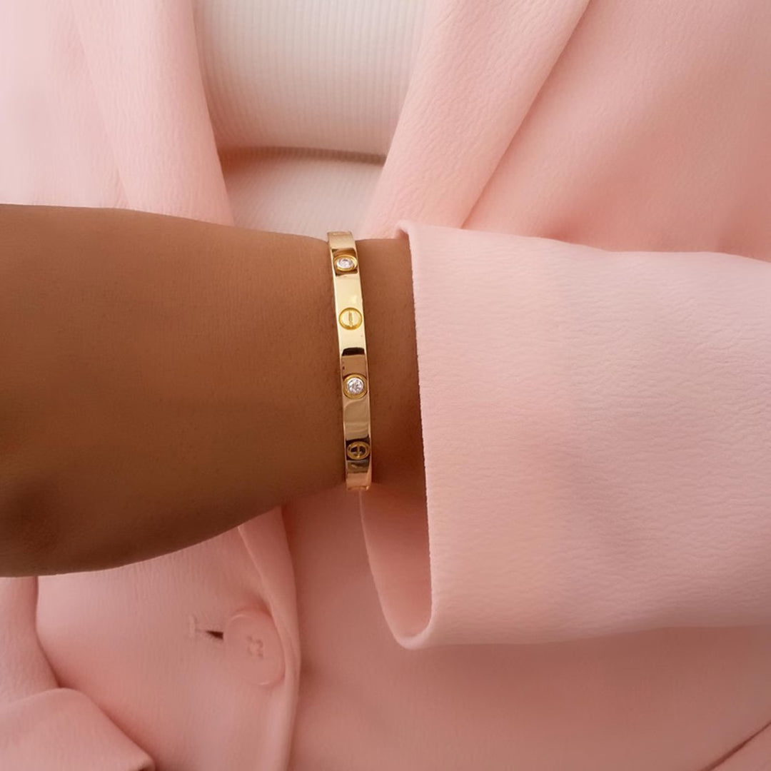 Women Gold-Toned & White Brass Cubic Zirconia Gold-Plated Bracelet