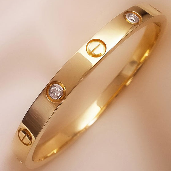 Women Gold-Toned & White Brass Cubic Zirconia Gold-Plated Bracelet