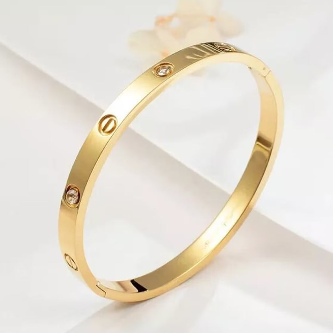 Women Gold-Toned & White Brass Cubic Zirconia Gold-Plated Bracelet