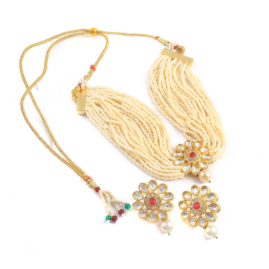 Gold-Plated Kundan-Studded & Beaded Jewellery Set