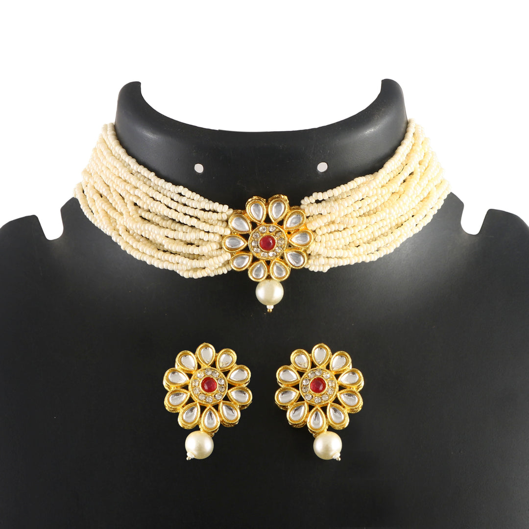 Gold-Plated Kundan-Studded & Beaded Jewellery Set