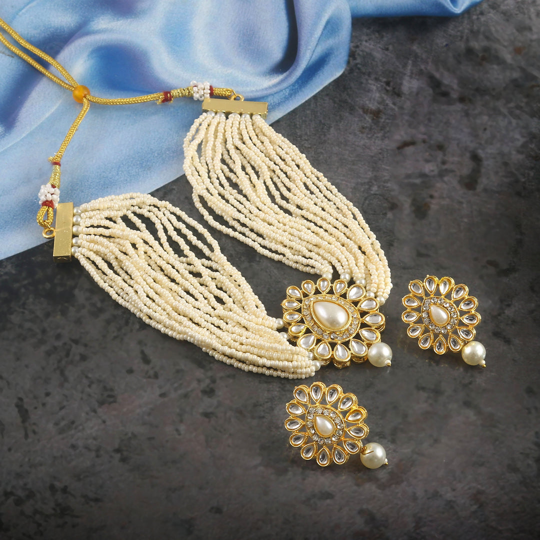 Gold-Plated Kundan-Studded & Beaded Jewellery Set