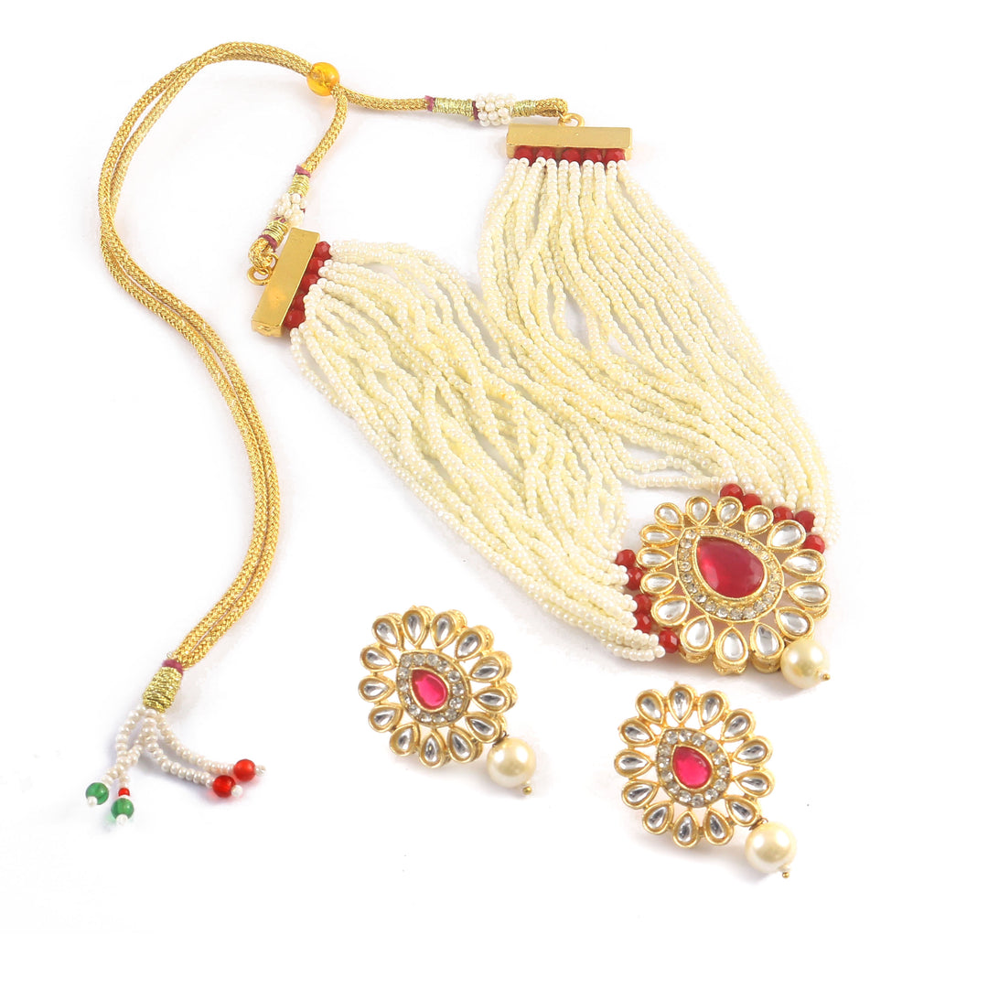 Gold-Plated Kundan-Studded & Beaded Jewellery Set