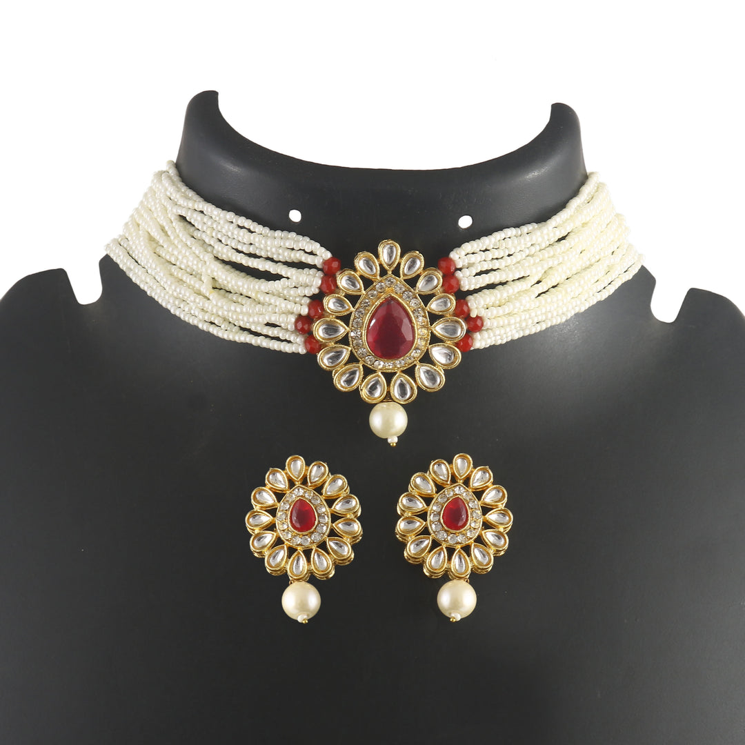 Gold-Plated Kundan-Studded & Beaded Jewellery Set