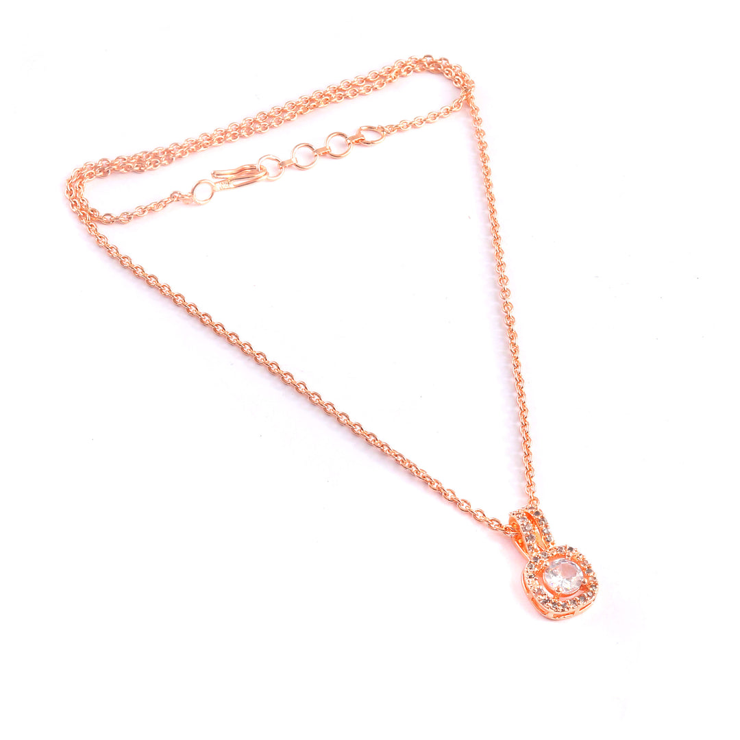 Rose Gold Halo Pendant Necklace with Sparkling Round Zirconia – Adjustable Cable Chain for Women