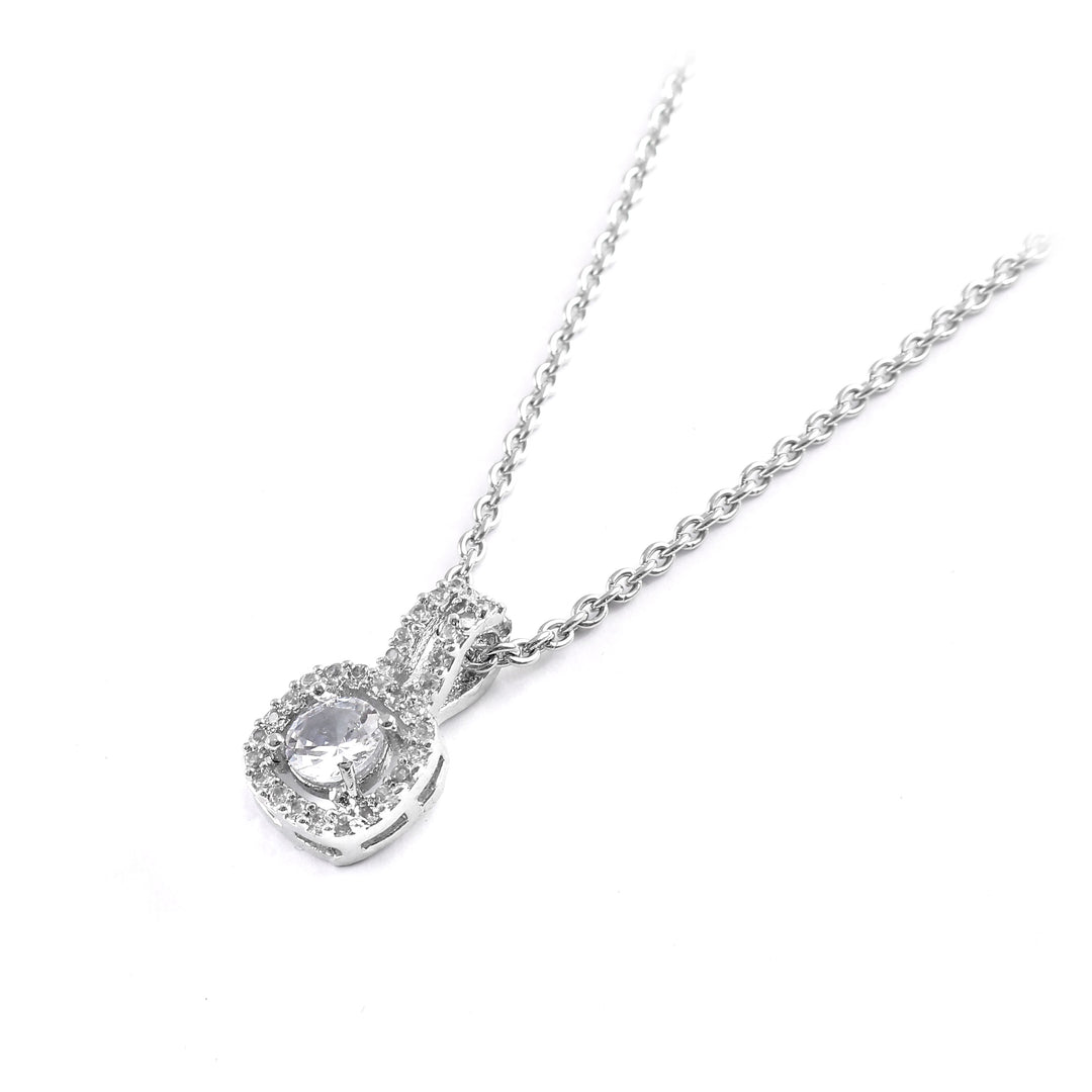 Rose Gold Halo Pendant Necklace with Sparkling Round Zirconia – Adjustable Cable Chain for Women