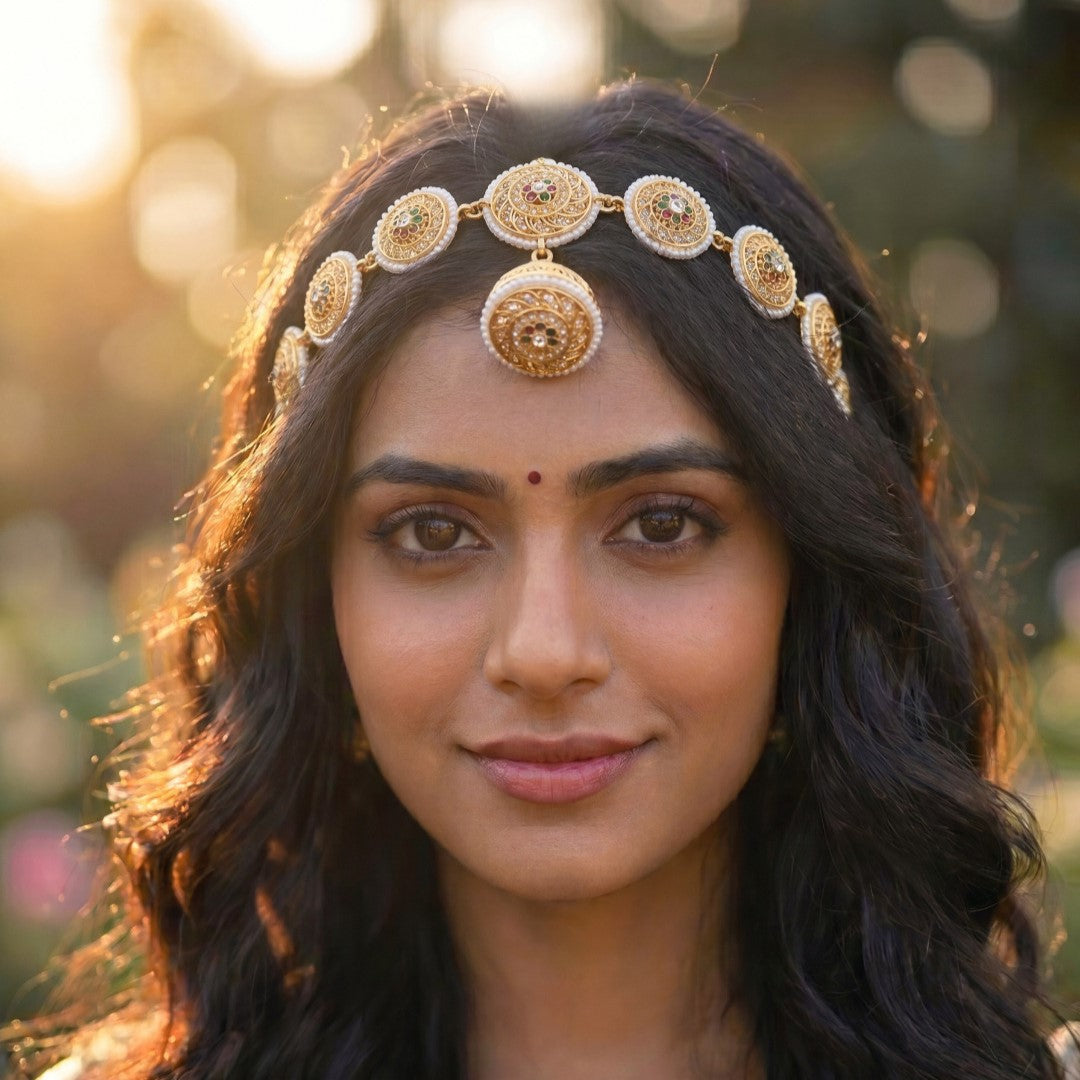 Gold-Plated AD-Studded Maang Tika for Women