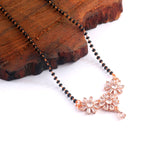 Load image into Gallery viewer, Rose Gold Floral Mangalsutra – Contemporary Triple-Flower Pendant with Black Bead Chain
