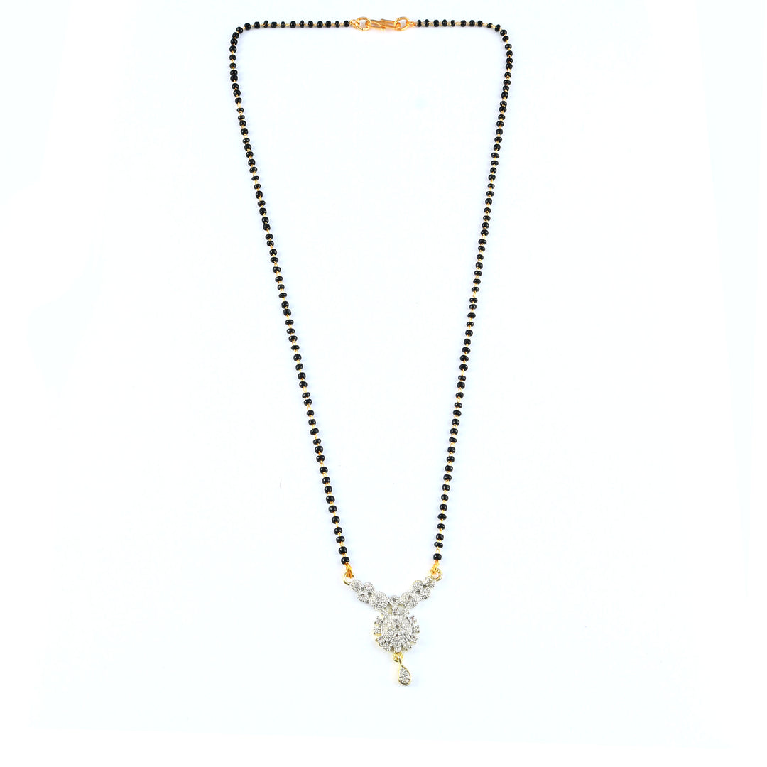 Silver-Plated Cubic Zirconia Studded & Beaded Mangalsutra