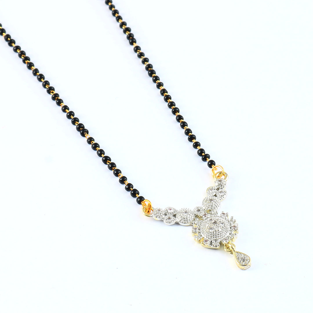 Silver-Plated Cubic Zirconia Studded & Beaded Mangalsutra