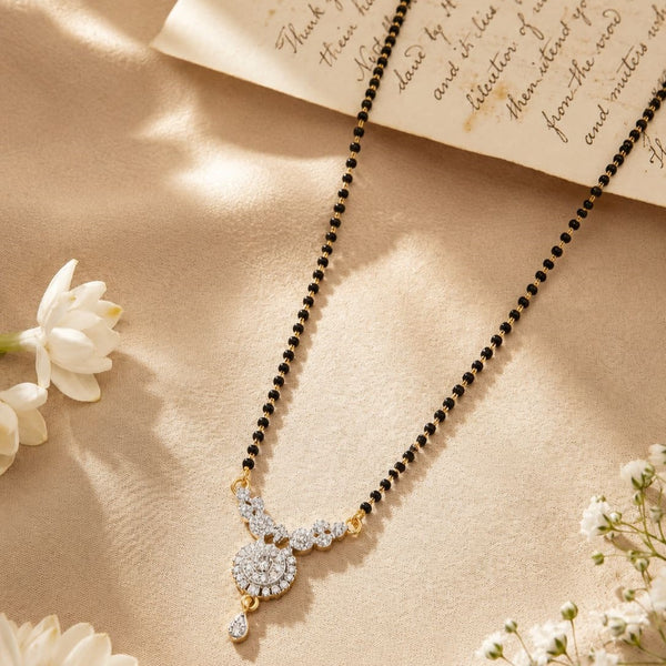 Silver-Plated Cubic Zirconia Studded & Beaded Mangalsutra