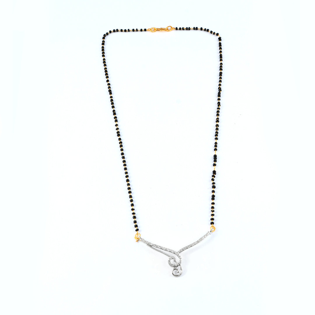 Silver-Plated Cubic Zirconia Studded & Beaded Mangalsutra