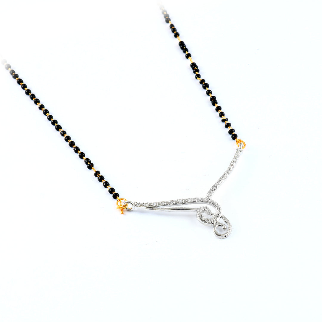 Silver-Plated Cubic Zirconia Studded & Beaded Mangalsutra
