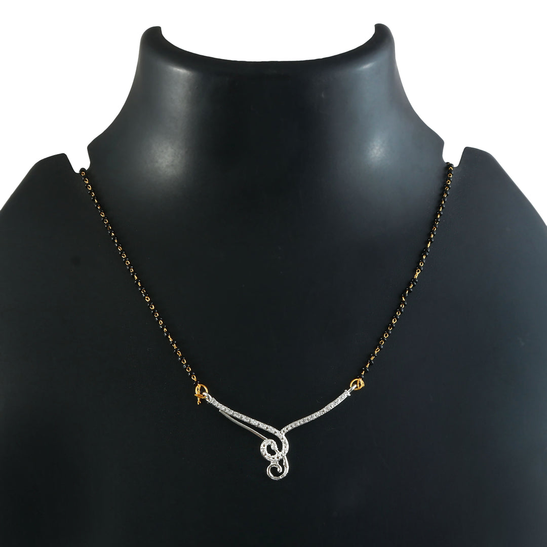 Silver-Plated Cubic Zirconia Studded & Beaded Mangalsutra