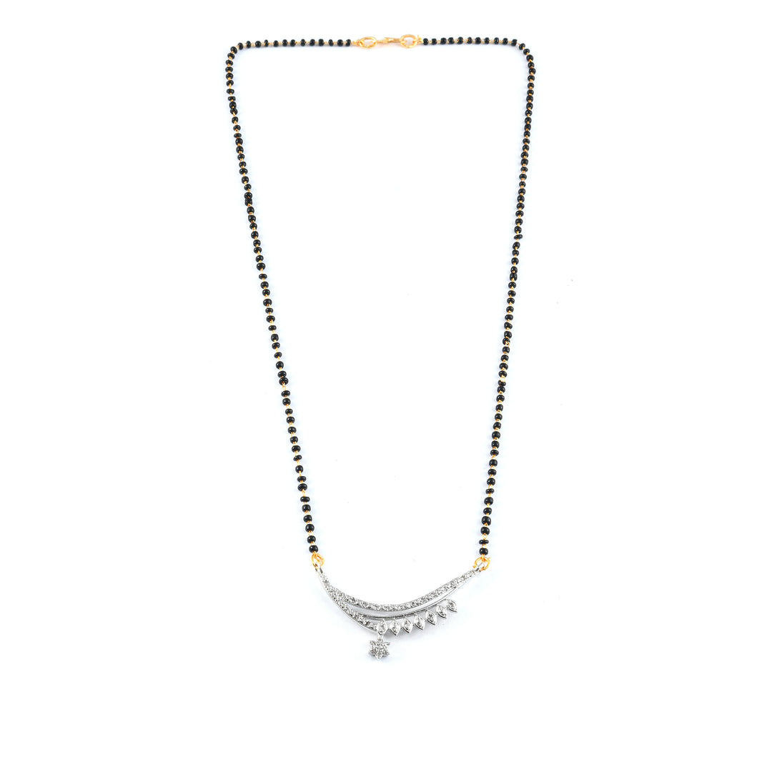 Silver-Plated Cubic Zirconia Studded & Beaded Mangalsutra