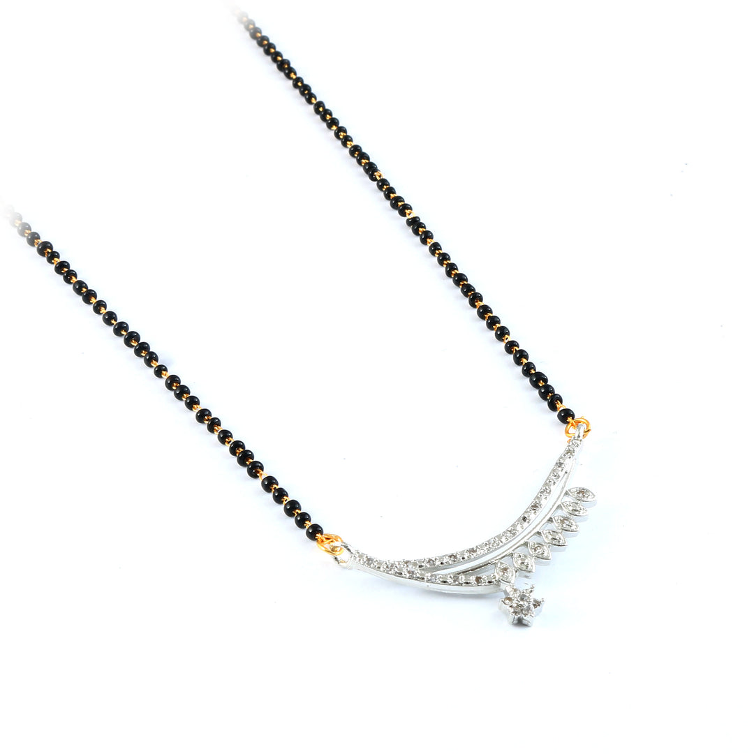 Silver-Plated Cubic Zirconia Studded & Beaded Mangalsutra
