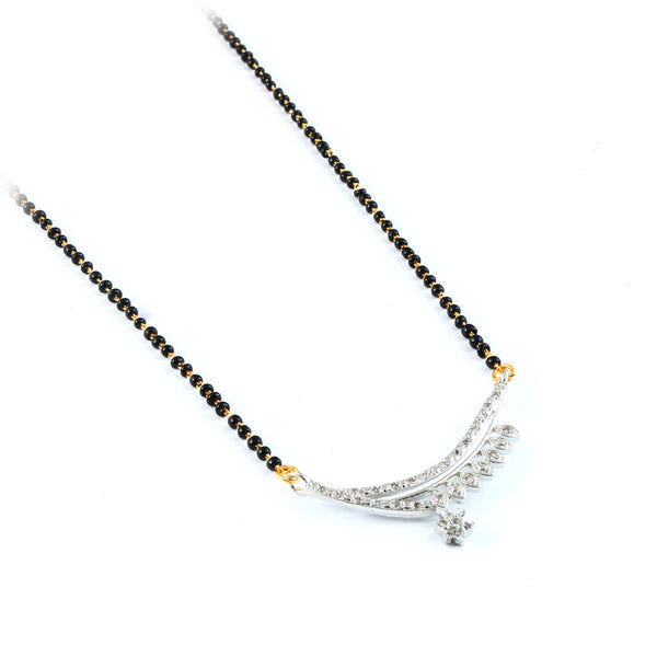 Silver-Plated Cubic Zirconia Studded & Beaded Mangalsutra