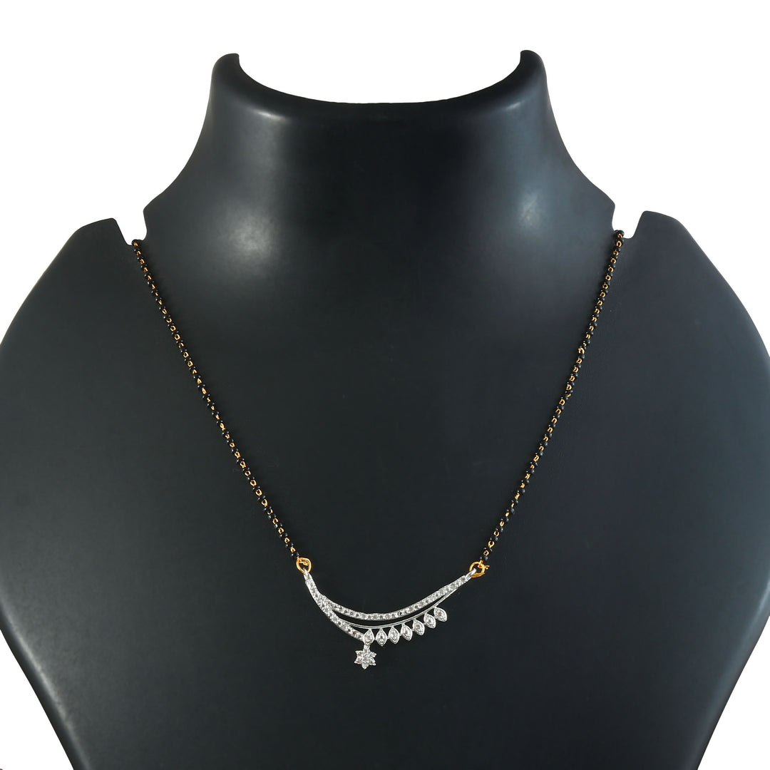 Silver-Plated Cubic Zirconia Studded & Beaded Mangalsutra