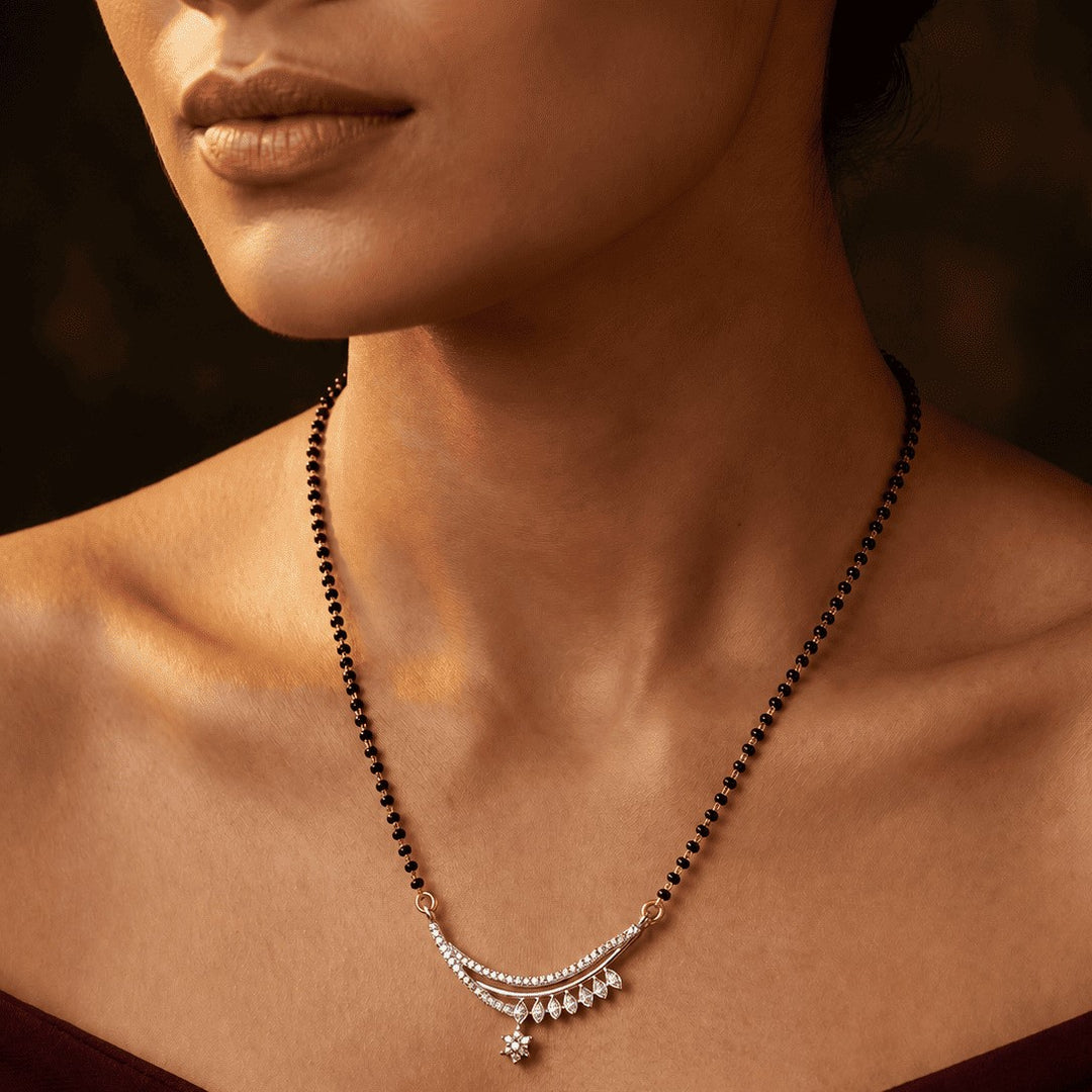 Silver-Plated Cubic Zirconia Studded & Beaded Mangalsutra