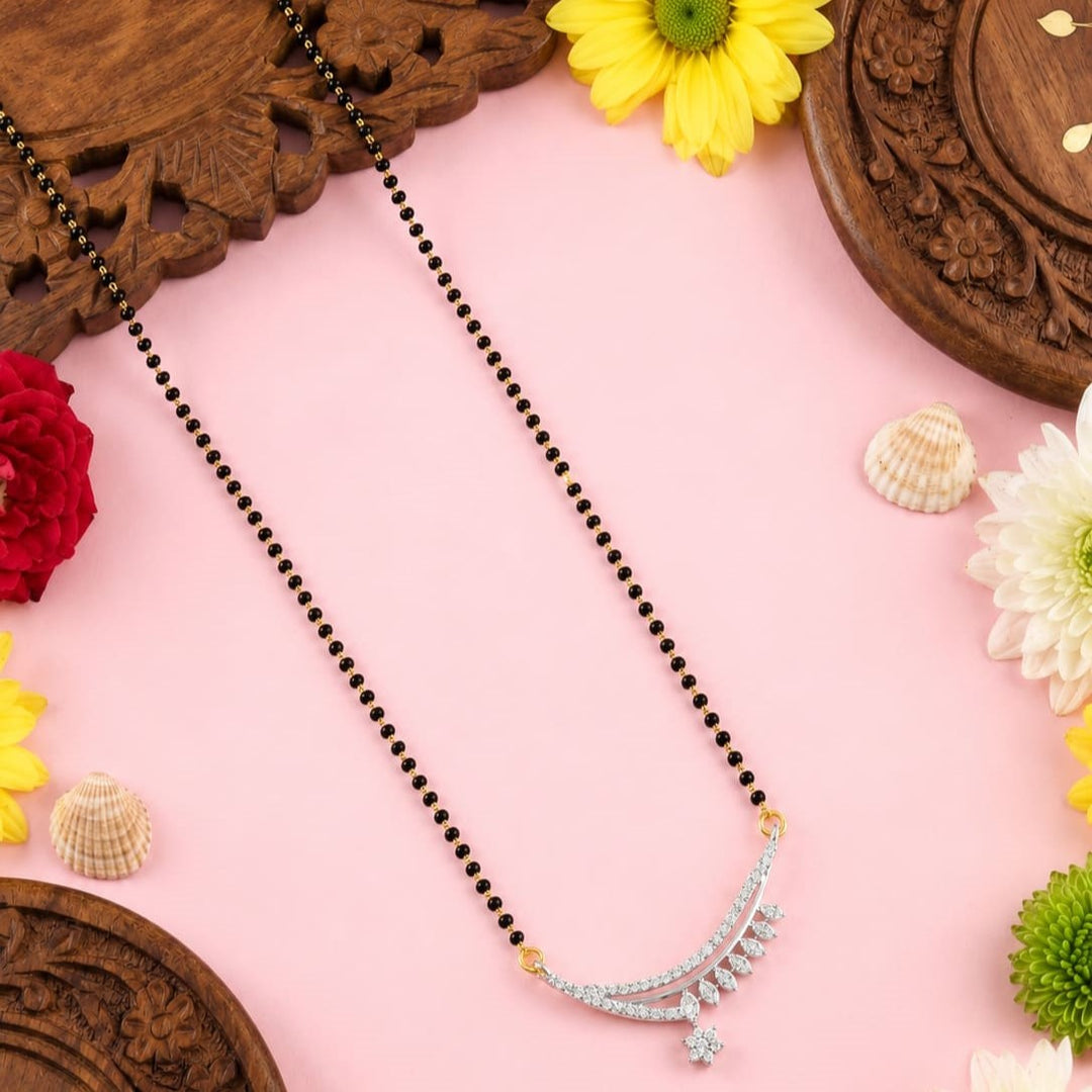 Silver-Plated Cubic Zirconia Studded & Beaded Mangalsutra