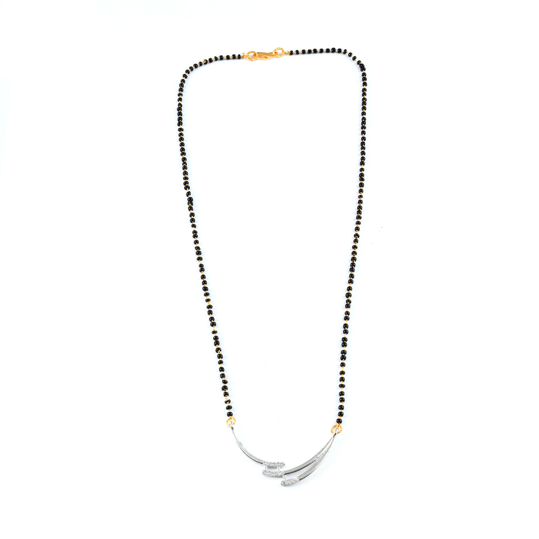 Silver-Plated Cubic Zirconia Studded & Beaded Mangalsutra