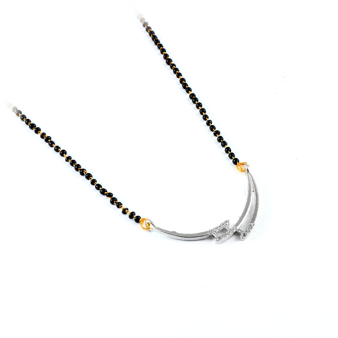 Silver-Plated Cubic Zirconia Studded & Beaded Mangalsutra