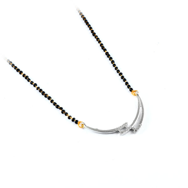 Silver-Plated Cubic Zirconia Studded & Beaded Mangalsutra