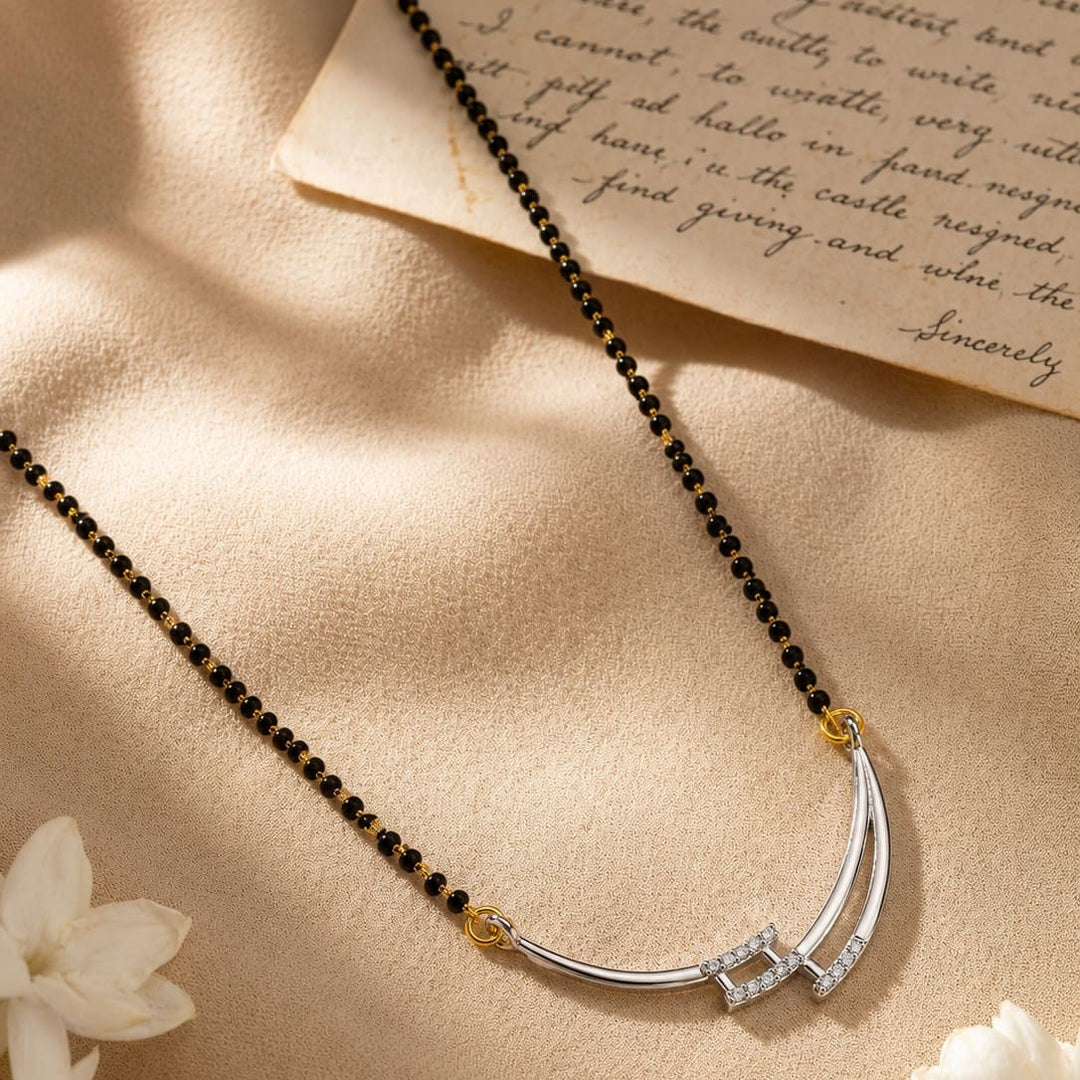 Silver-Plated Cubic Zirconia Studded & Beaded Mangalsutra